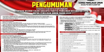 KPU Kampar Umumkan Seleksi Calon PPK, Ini Persyaratannya