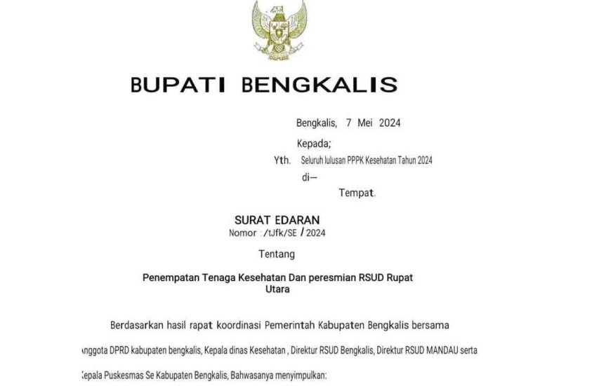 Viral! Beredar Surat Edaran Palsu Atas Nama Bupati Bengkalis Kasmarni Tentang Penempatan Tenaga Kesehatan RSUD Rupat Utara
